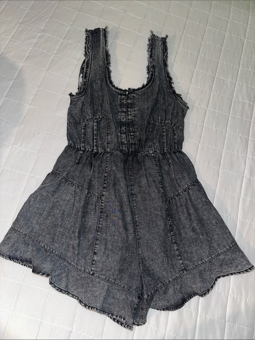 Frayed Edge Washed Black Denim Romper